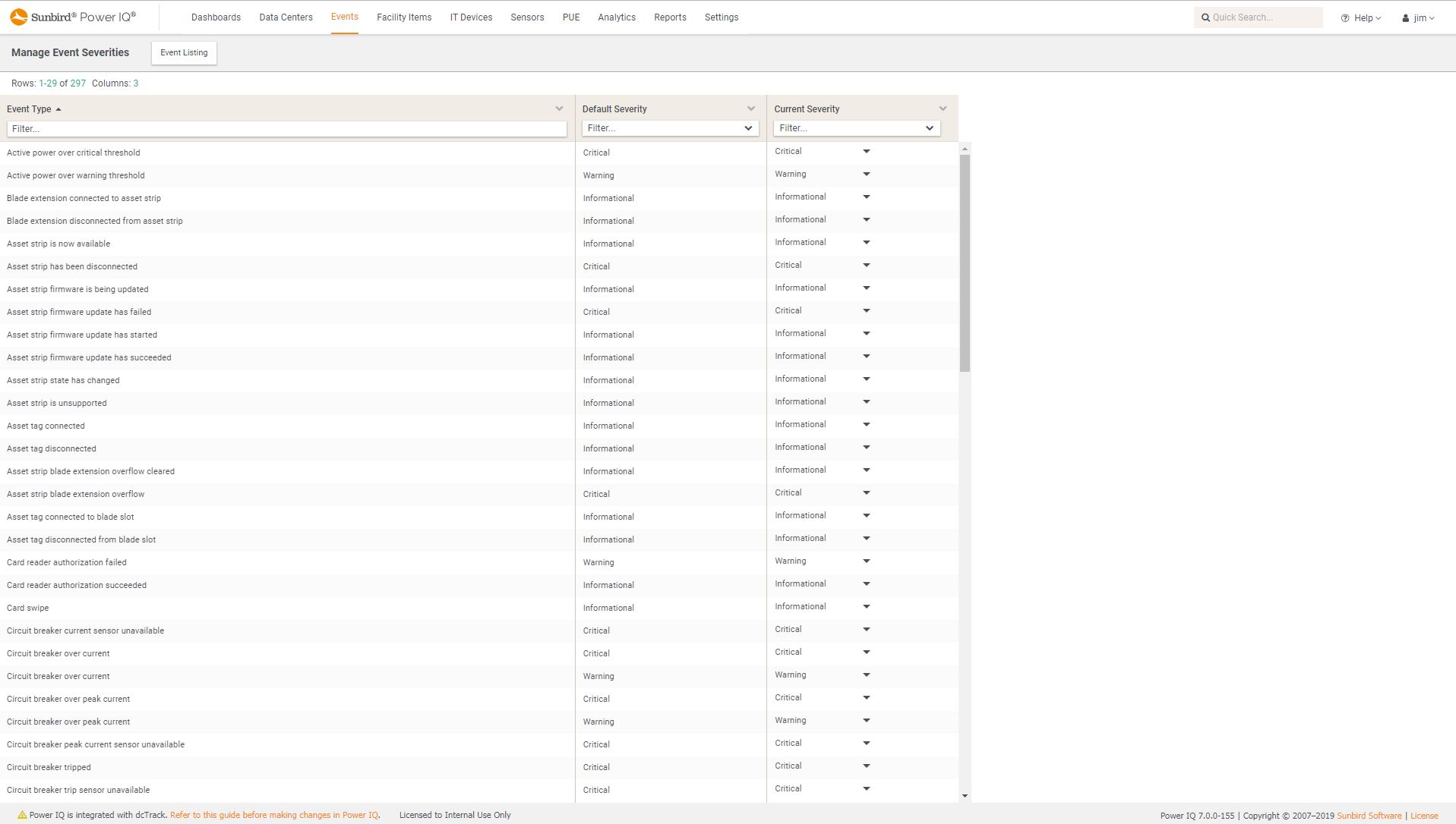 Screenshot of Manage Severity Levels