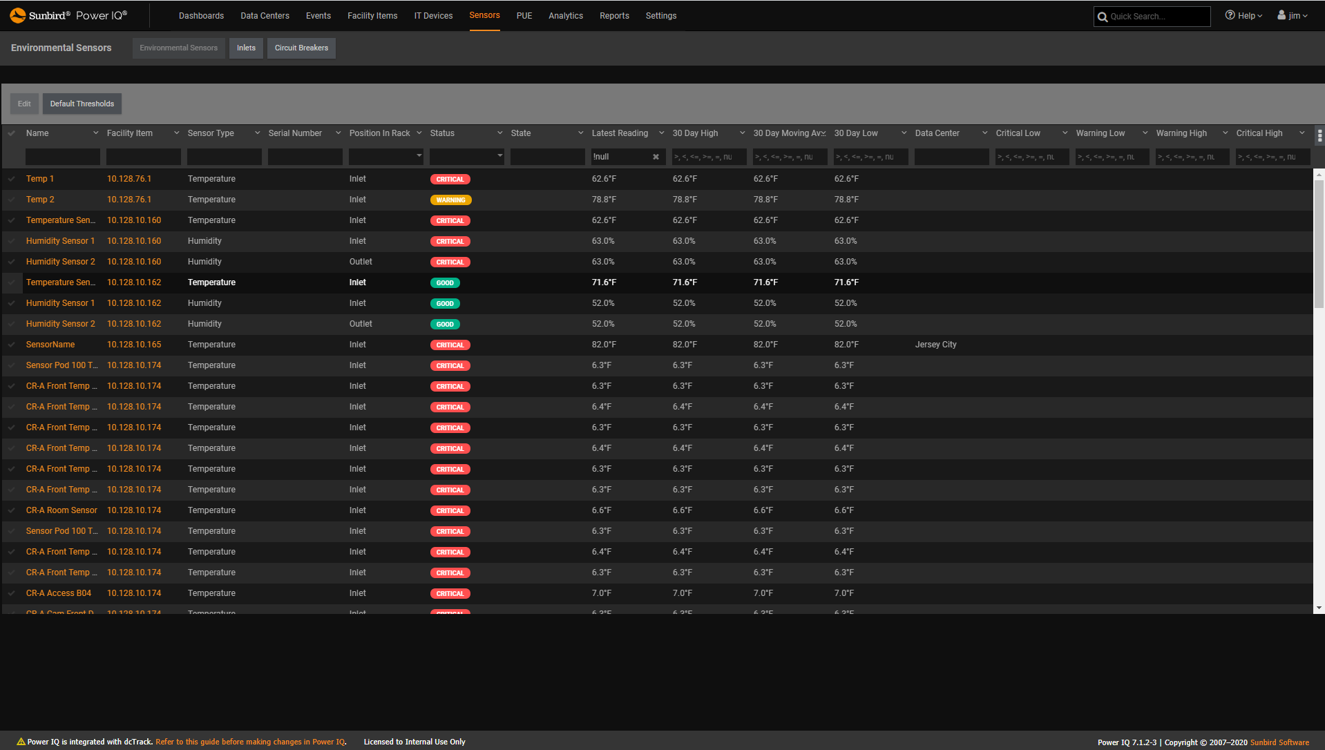 Screenshot of Environmental Sensor Threshold Monitoring and Reporting