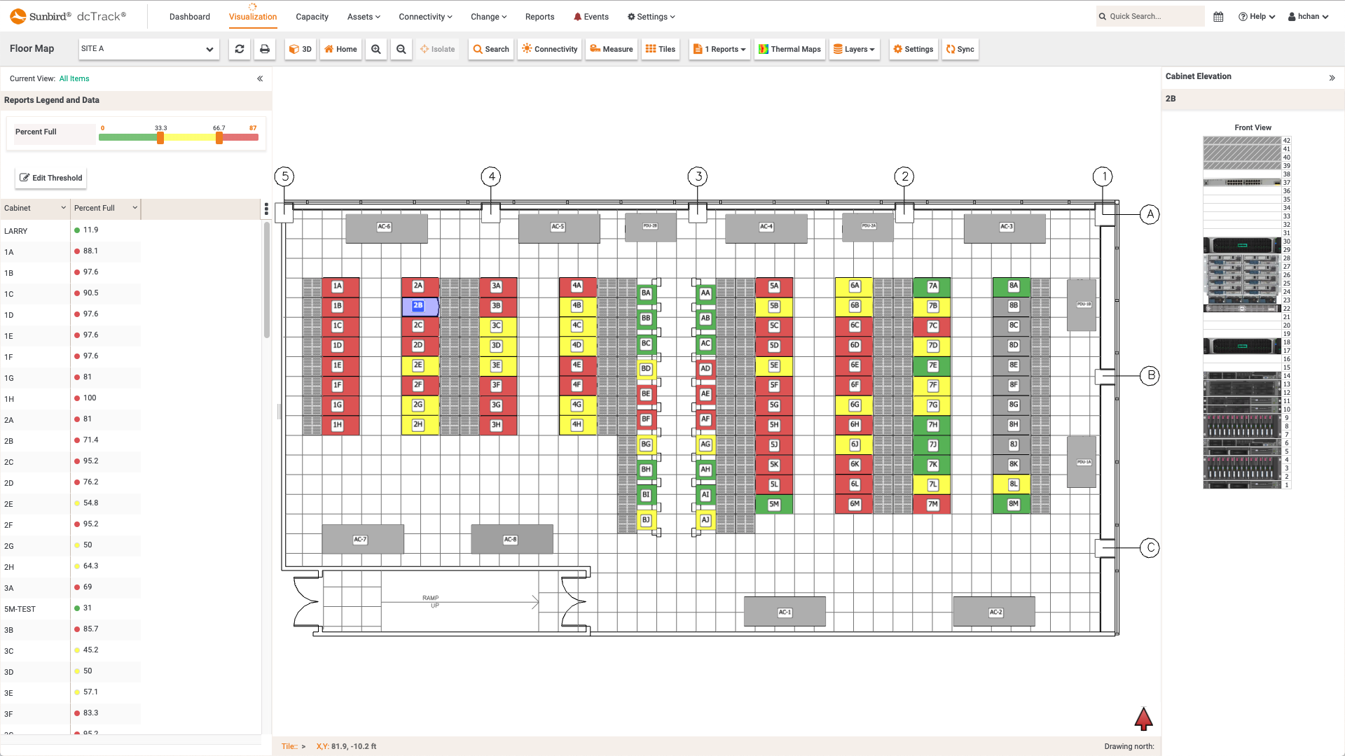 Screenshot of Percent Full per Cabinet Floor Map Report