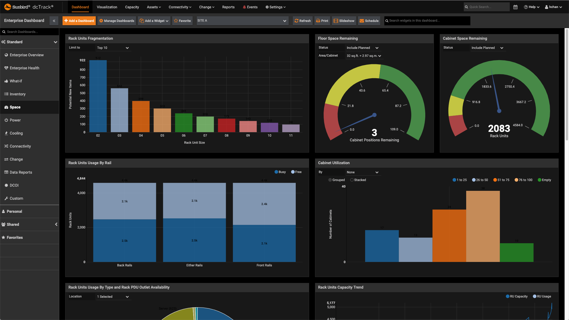 Screenshot of Space Dashboard